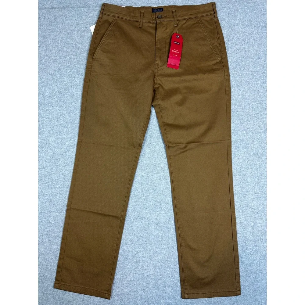 NWT Levis Chino Pants Mens 33x32 Brown 2-Way Comfort Stretch Straight Leg